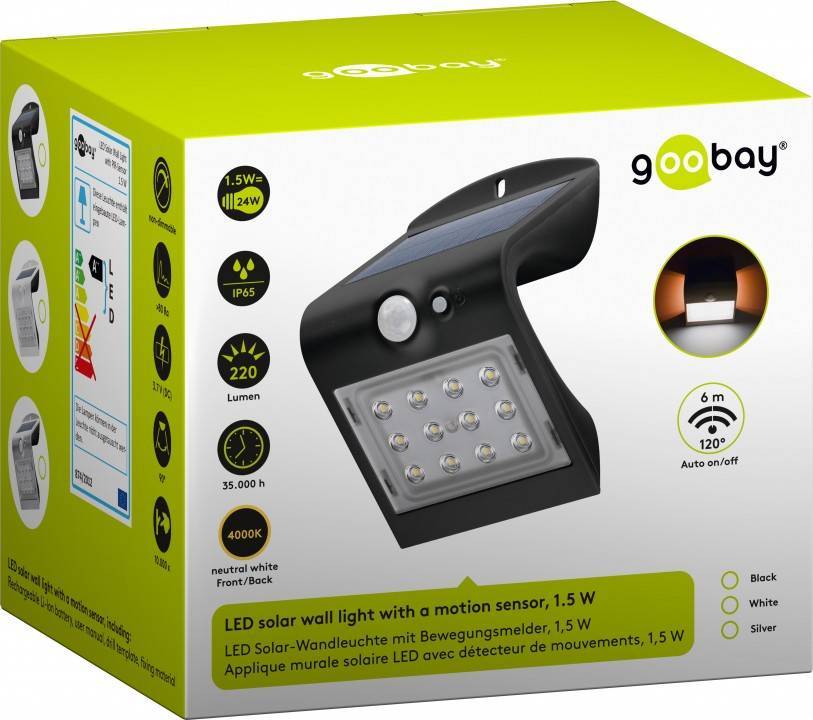 Lampada LED Solare a Muro 1,5W IP65 Sensore di Movimento Nero - Goobay I-HLED-OWL-15WB