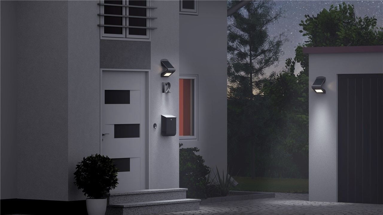 Lampada LED Solare a Muro 3,2W IP65 Sensore di Movimento Nero - Goobay I-HLED-OWL-32WB