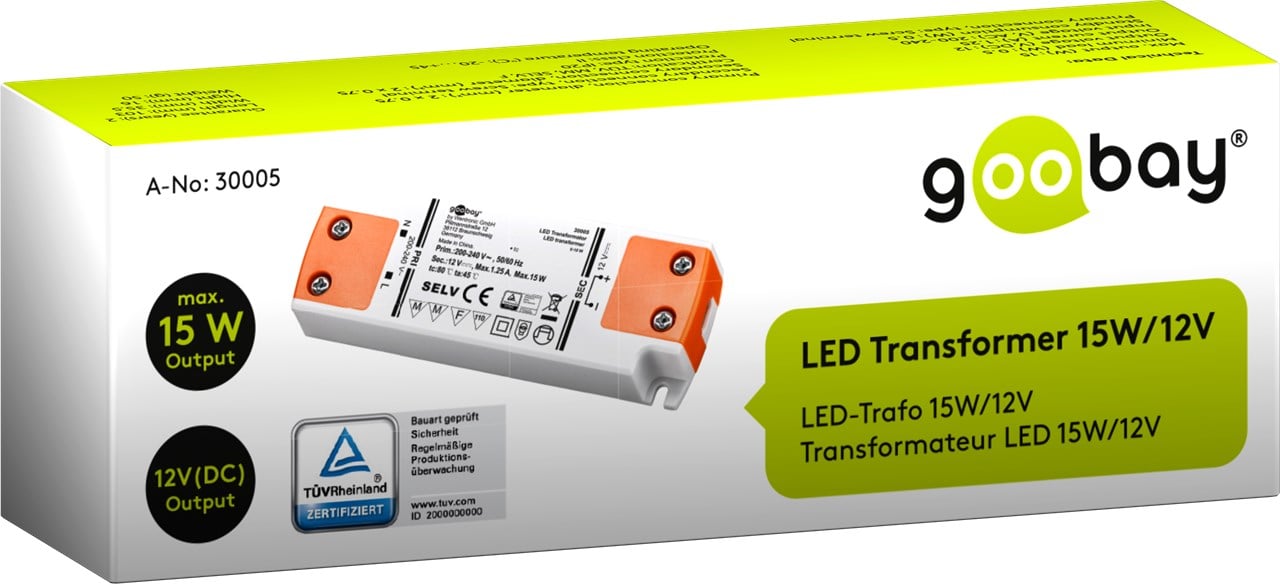Alimentatore Led da 15W per Led (0.5W-15W) - Goobay I-HLED-TR15W