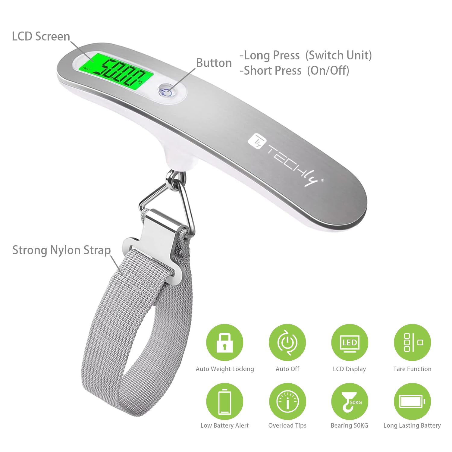 Pesa Valigie Digitale Capacità 50 kg Silver - Techly I-HT WL04