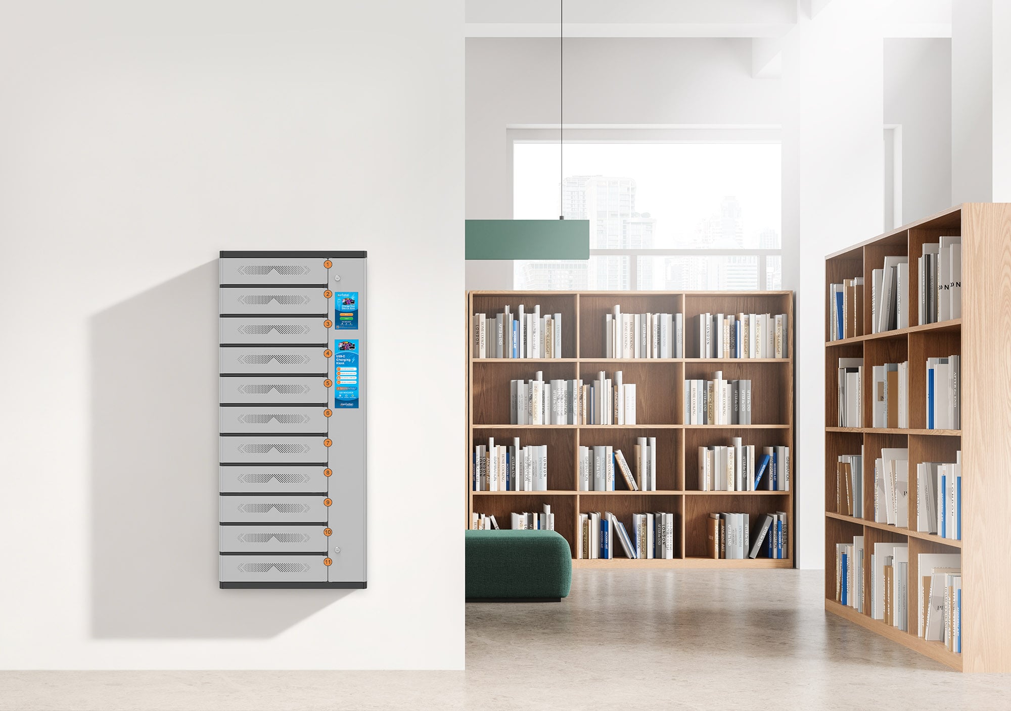 Armadio di Ricarica USB-C™ 11 Scomparti con Chiusura a PIN e Touchscreen 500W Grigio - Manhattan I-KIOSK-11USB-C
