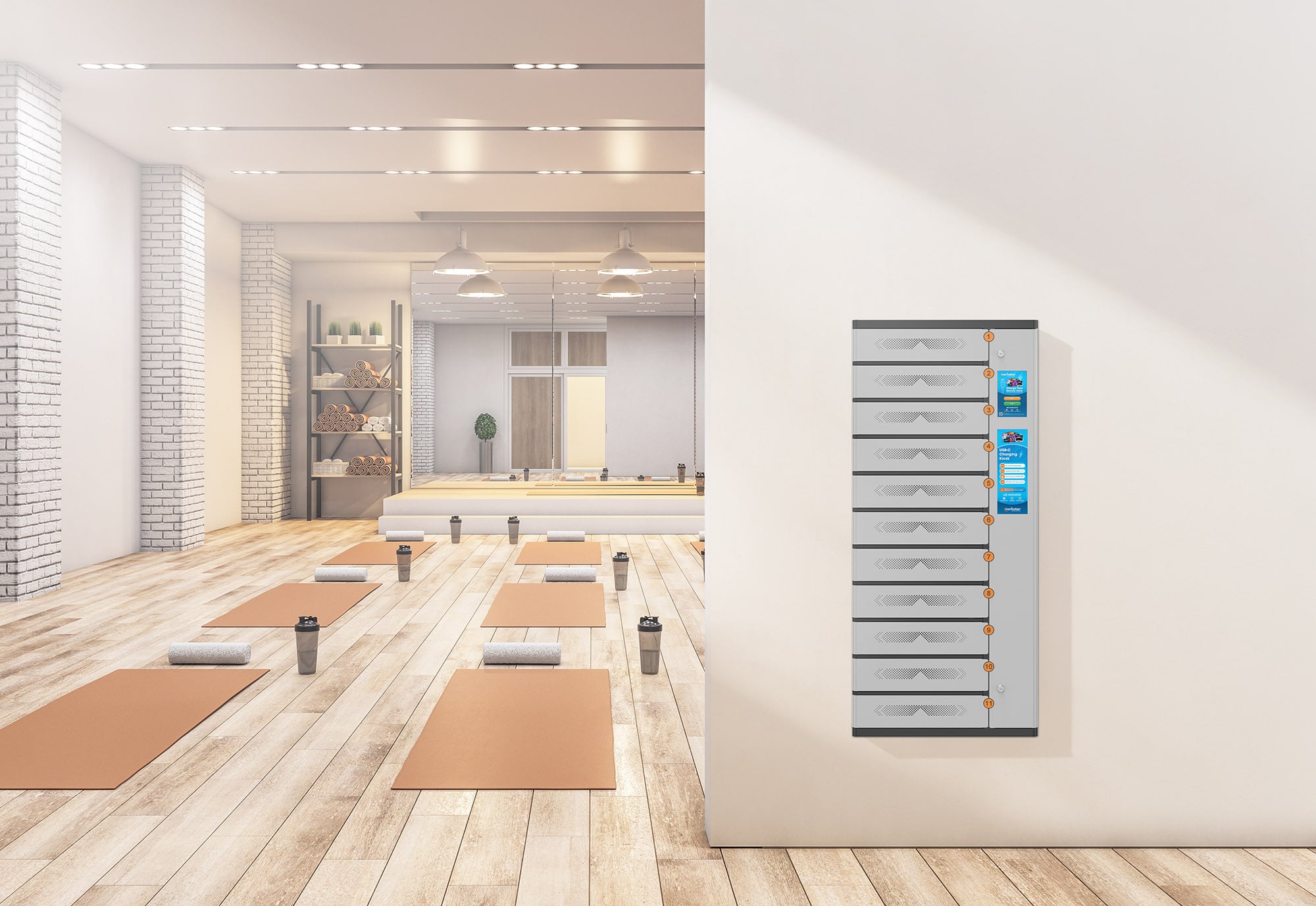 Armadio di Ricarica USB-C™ 11 Scomparti con Chiusura a PIN e Touchscreen 500W Grigio - Manhattan I-KIOSK-11USB-C