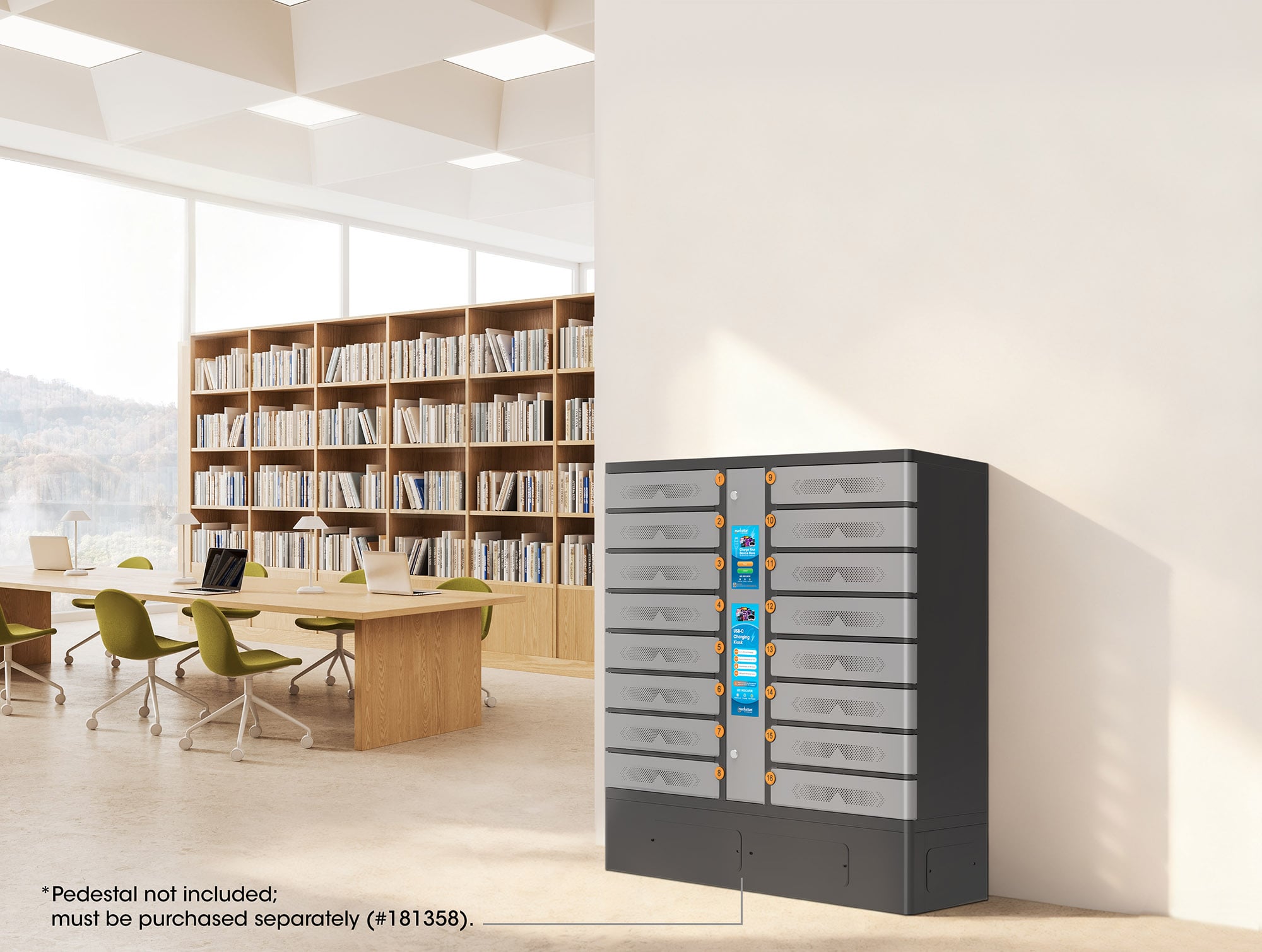 Armadio di Ricarica USB-C™ 16 Scomparti con Chiusura a PIN e Touchscreen 850W Grigio - Manhattan I-KIOSK-16USB-C