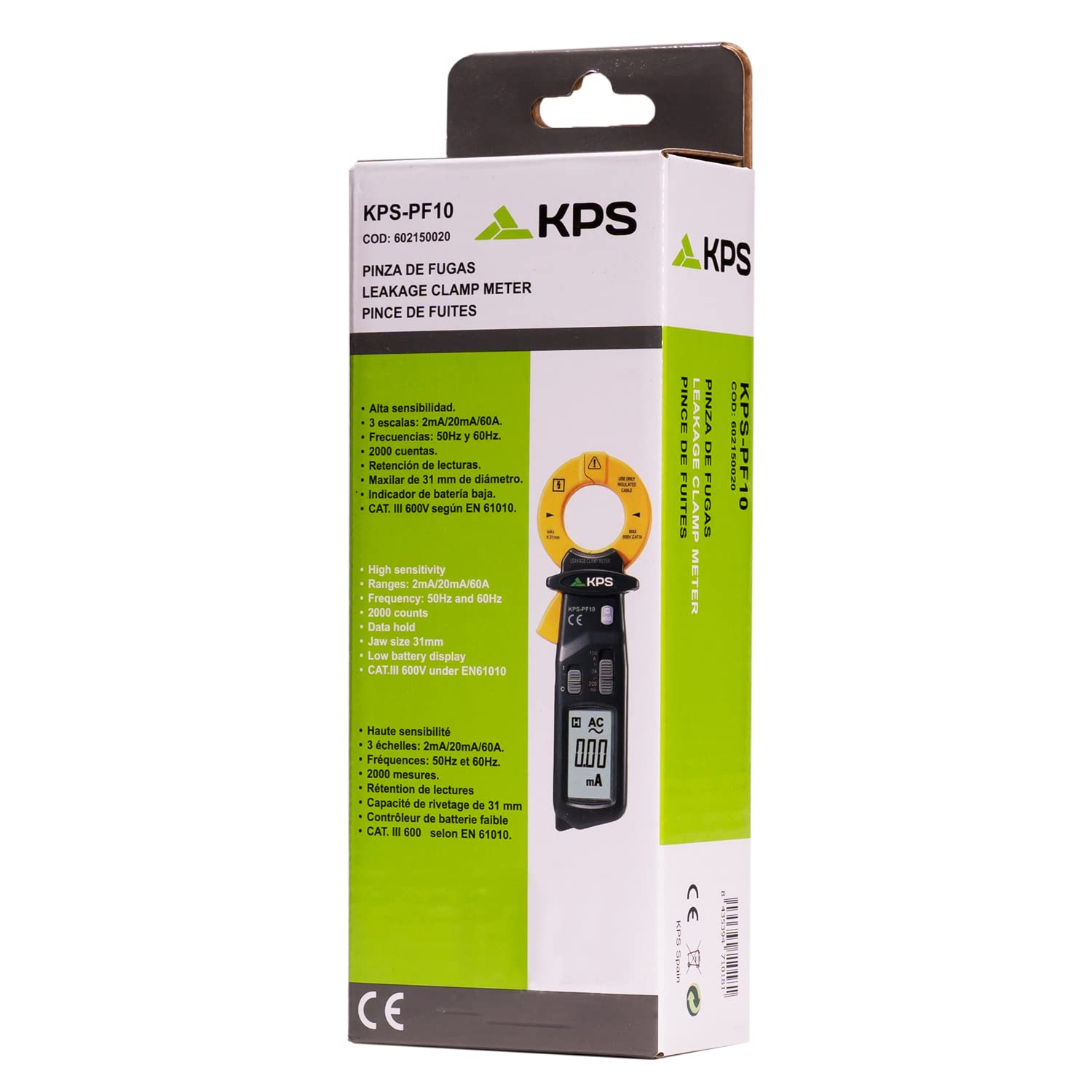 Pinza Amperometrica Digitale AC 60A 2000 Counts CAT III 600V, KPS-PF10 - I-KPS-PF10