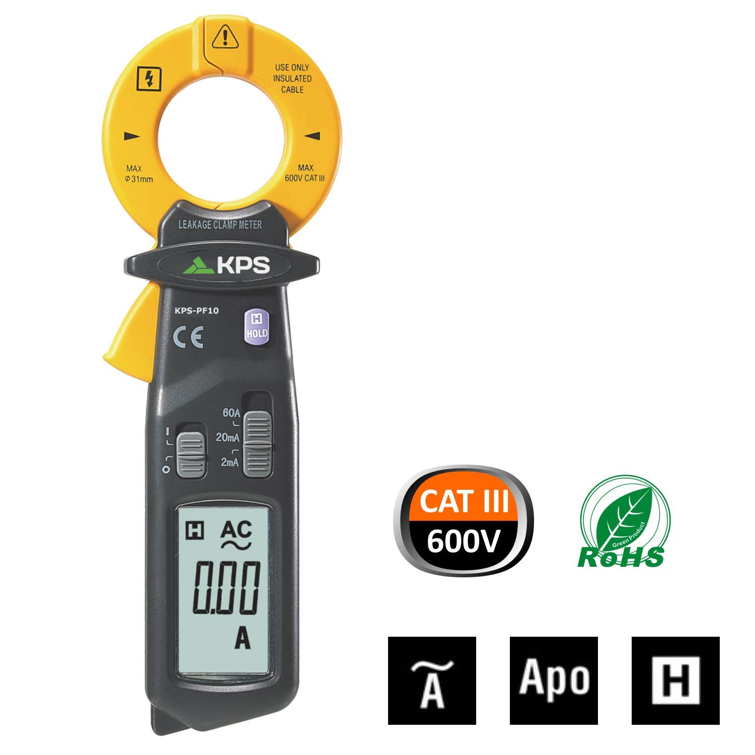Pinza Amperometrica Digitale AC 60A 2000 Counts CAT III 600V, KPS-PF10 - I-KPS-PF10