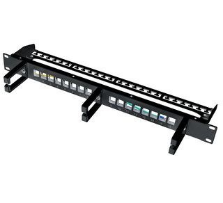 Patch Panel 16 Ports Keystone Without Jacks with Cable Management Black - Logilink I-KS PP-16-CMB