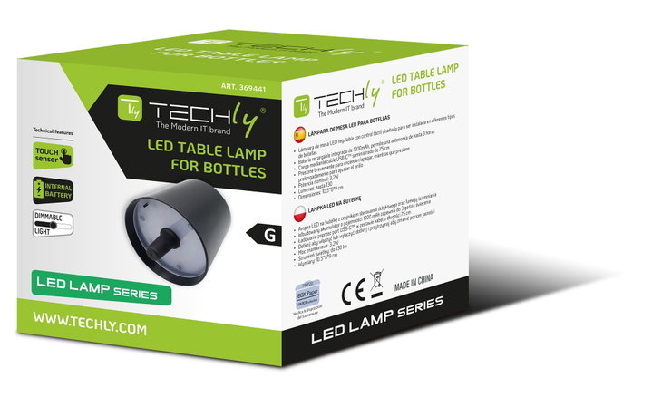 Lampada LED per Bottiglie Dimmerabile Ricaricabile USB-C - Techly I-LAMP-BOTTLE