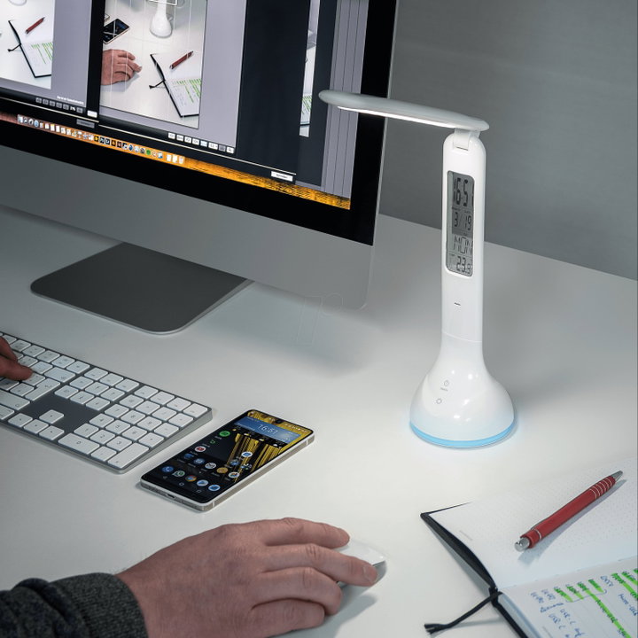 Lampada a LED da Tavolo Ricaricabile con Calendario e Orologio - Goobay I-LAMP-CAL