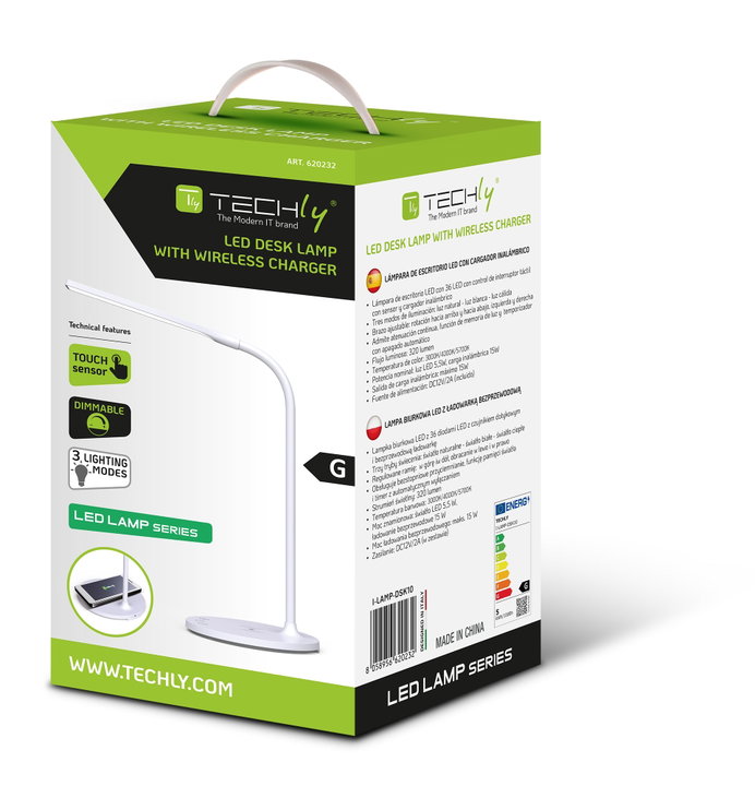 Lampada a 36 LED da Scrivania con Caricatore Wireless Integrato - Techly I-LAMP-DSK10