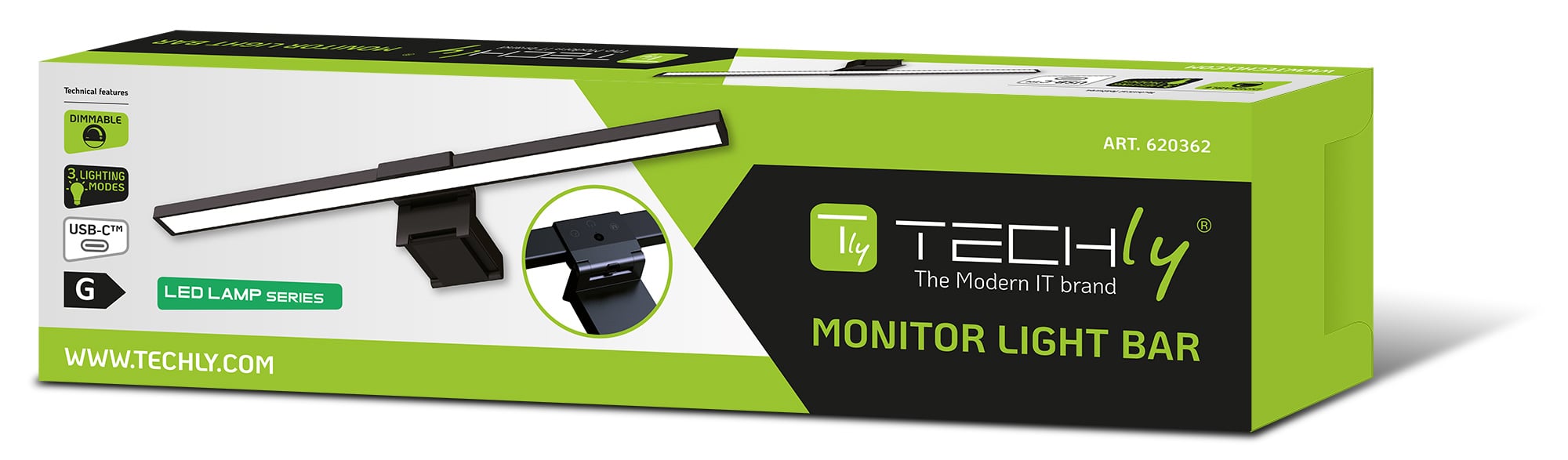 Barra Luminosa per Monitor 66 LED Luce di Lettura USB-C™ con Regolazione Temperatura Colore e Dimmer - Techly I-LAMP-DSK11