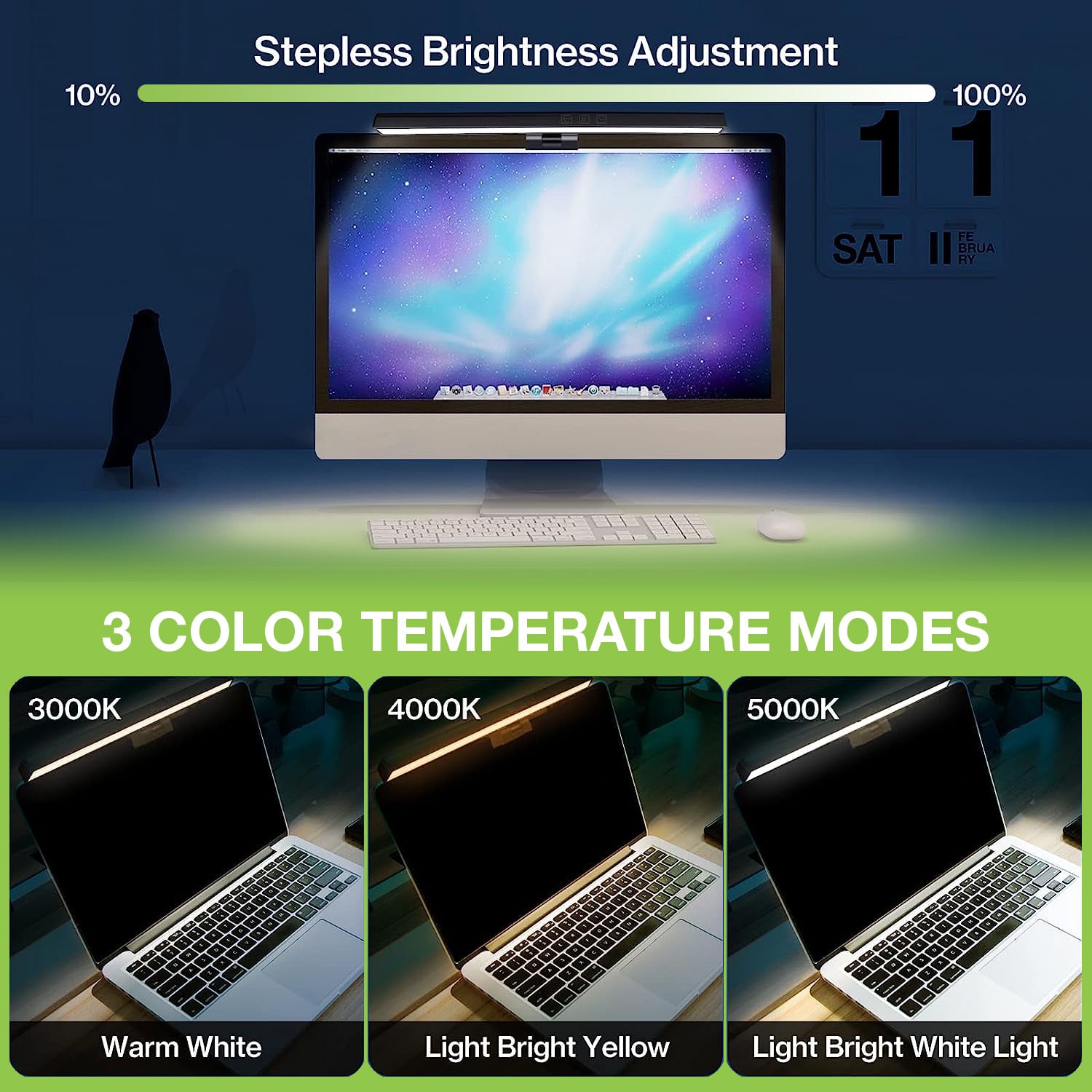 Barra Luminosa per Monitor 66 LED Luce di Lettura USB-C™ con Regolazione Temperatura Colore e Dimmer - Techly I-LAMP-DSK11