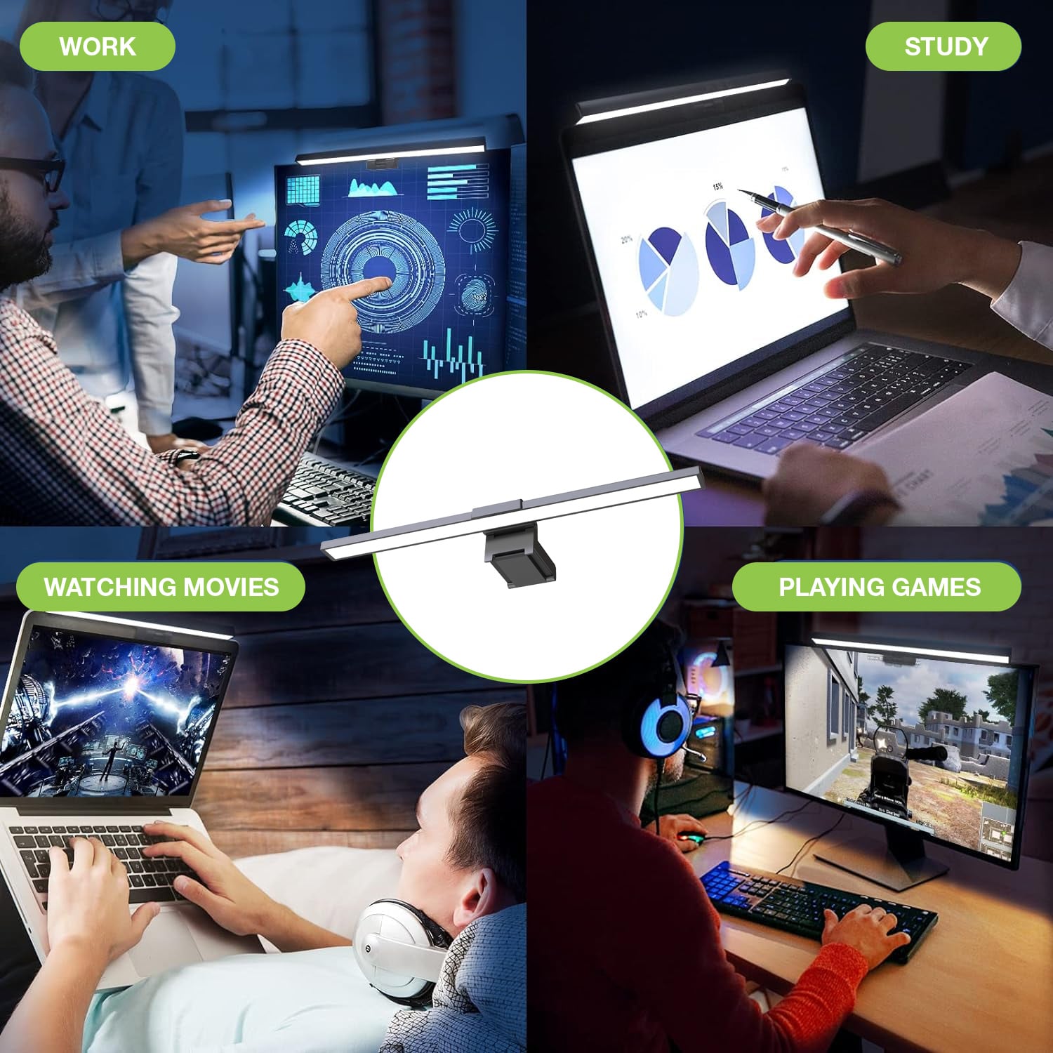 Barra Luminosa per Monitor 66 LED Luce di Lettura USB-C™ con Regolazione Temperatura Colore e Dimmer - Techly I-LAMP-DSK11