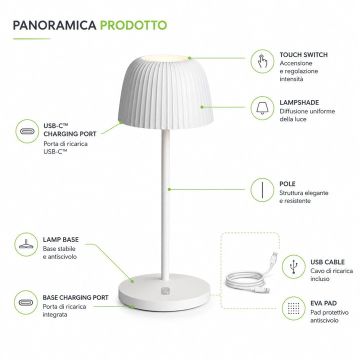 Lampada LED da Tavolo Esterna IP54 con Base Ricarica Bianca - Techly I-LAMP-TABLE4