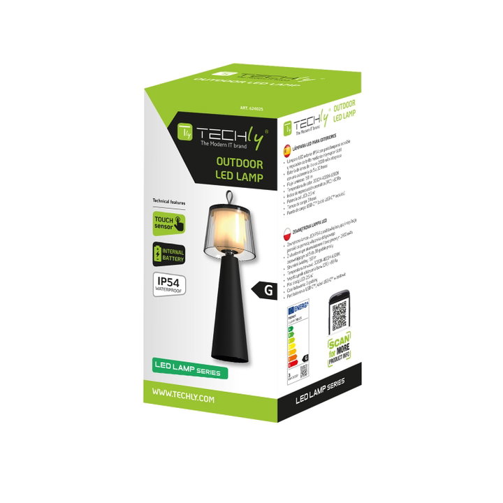 Lampada da Tavolo LED per Esterni con Portalampada Rimovibile, Nera e Trasparente - Techly I-LAMP-TABLE5