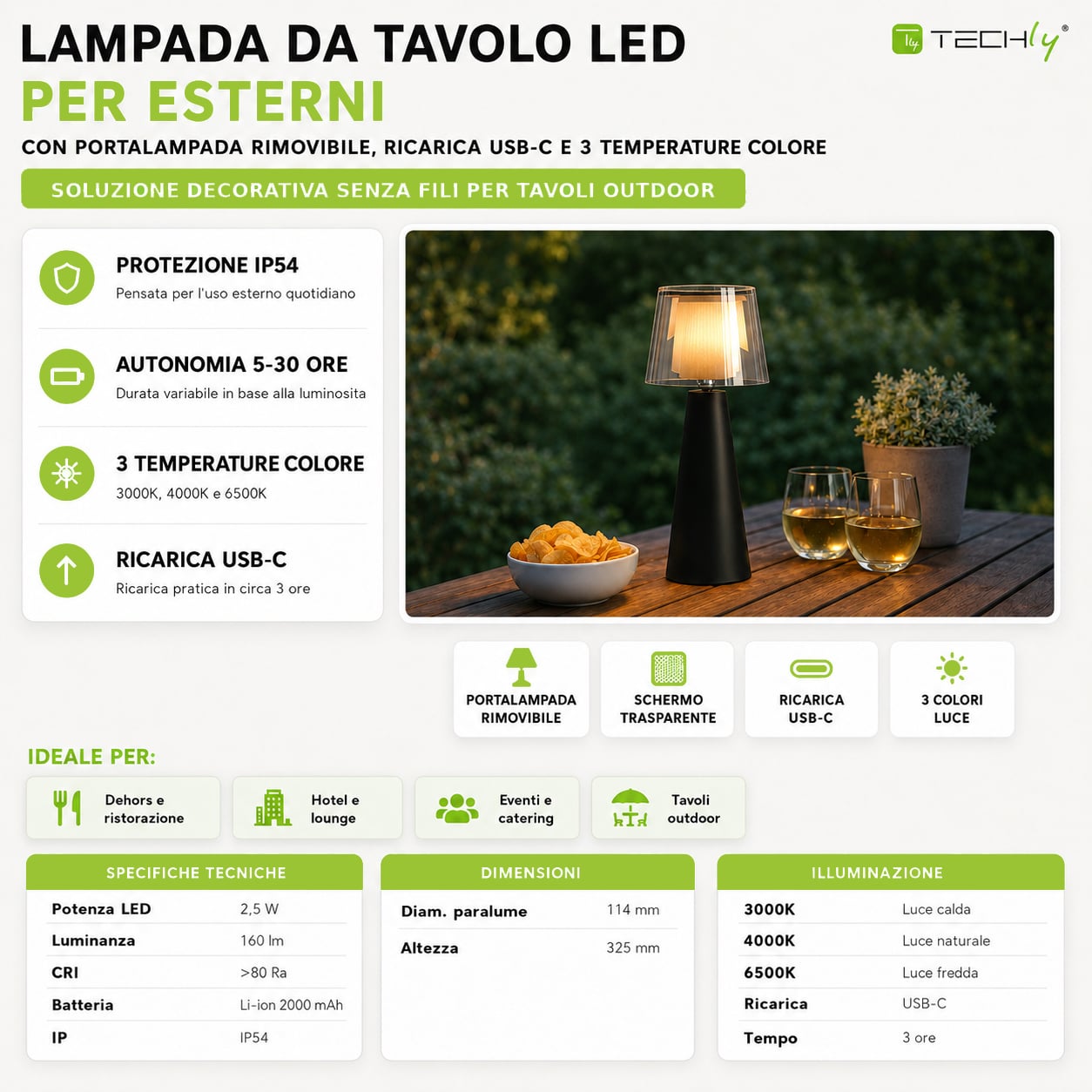 LED outdoor table lamp IP 54 with removable lamp holder - Techly I-LAMP-TABLE 5