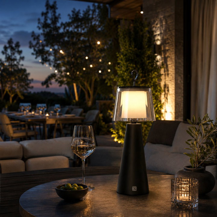 Lampada da Tavolo LED per Esterni con Portalampada Rimovibile, Nera e Trasparente - Techly I-LAMP-TABLE5
