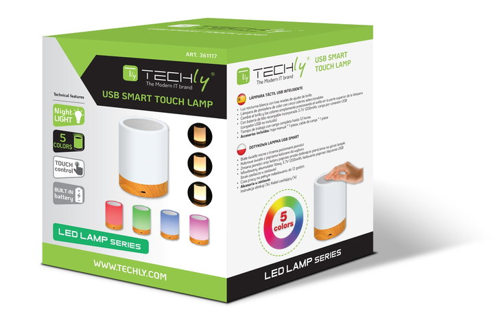 USB Smart Touch Lamp 5 Colors Intensity Adjustment - Techly I-LED TOUCH