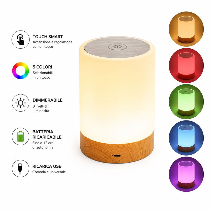 USB Smart Touch Lamp 5 Colors Intensity Adjustment - Techly I-LED TOUCH