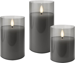 Set 3 Candele LED in Vera Cera in Vetro con Timer Grigio - Goobay I-LED-CANDLES3GR