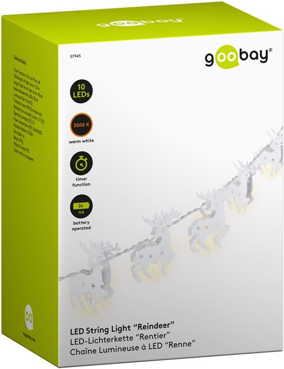 Stringa 10 LED Renna IP20 Bianco Caldo a Batteria con Timer - Goobay I-LED-CHAIN-REINDEER