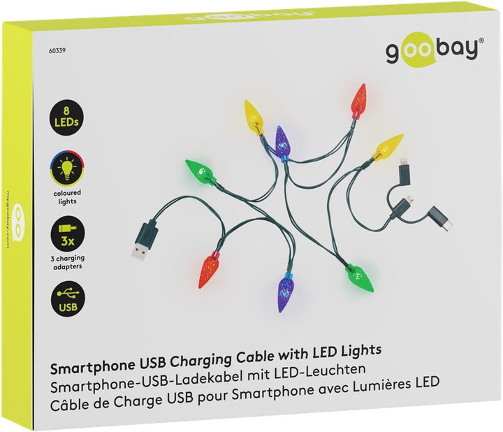 Cavo di ricarica USB per smartphone con 8 LED colorati - Goobay I-LED-CHAIN-USB