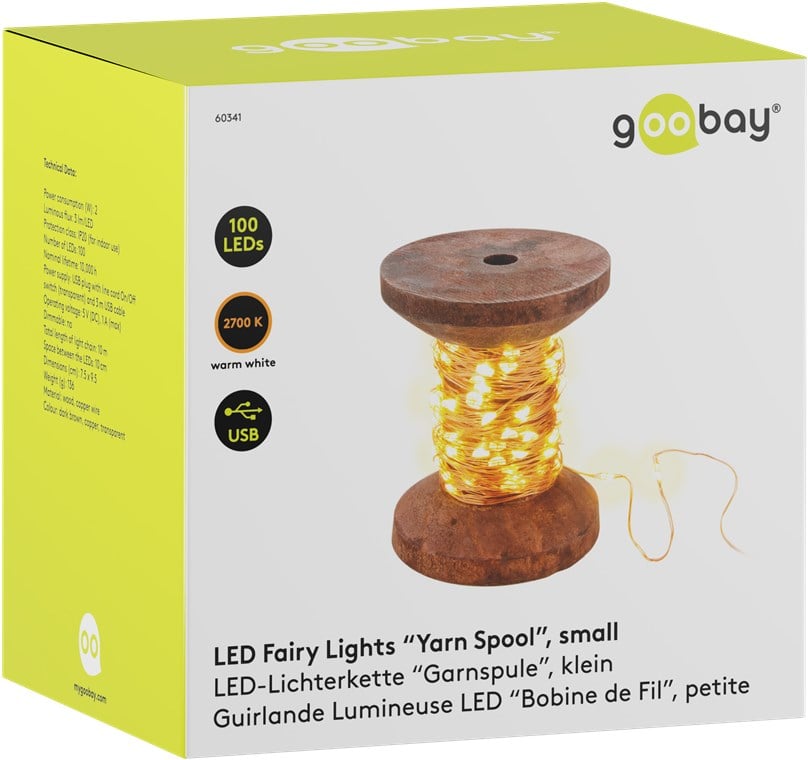 Bobina con Filo di Rame 100 Luci LED IP21 USB Interruttore On Off - Goobay I-LED-CHAIN100YARN