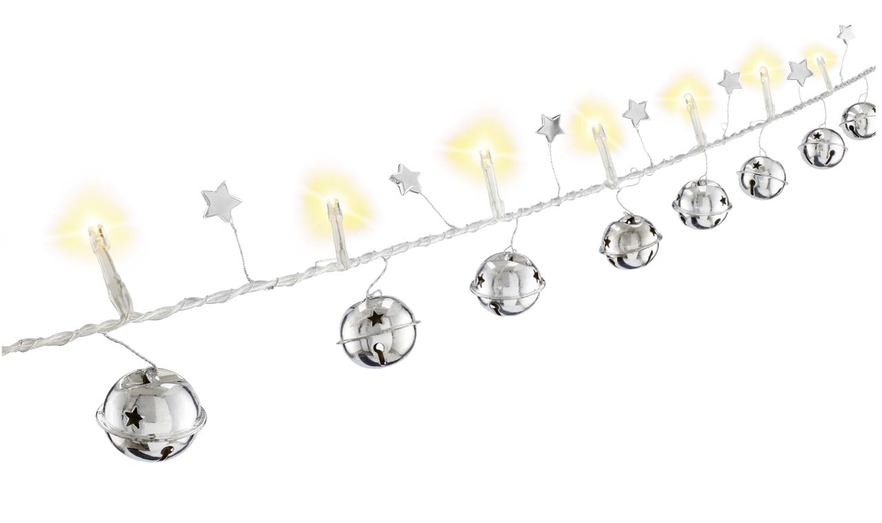 Stringa 10 LED Campanello IP20 Bianco Caldo a Batteria con Timer - Goobay I-LED-CHAIN10BELLS