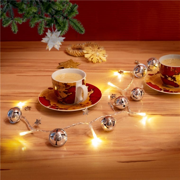 Stringa 10 LED Campanello IP20 Bianco Caldo a Batteria con Timer - Goobay I-LED-CHAIN10BELLS