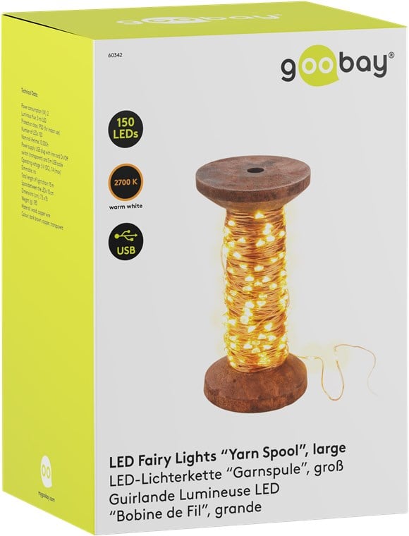 Bobina con Filo di Rame 150 Luci LED IP22 USB Interruttore On Off - Goobay I-LED-CHAIN150YARN