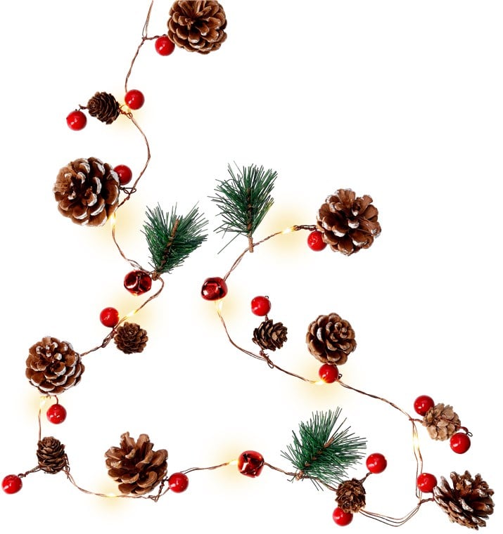 20 Luci LED in Filo d'argento Pigne e Bacche Rosse - Goobay I-LED-CHAIN20PINE