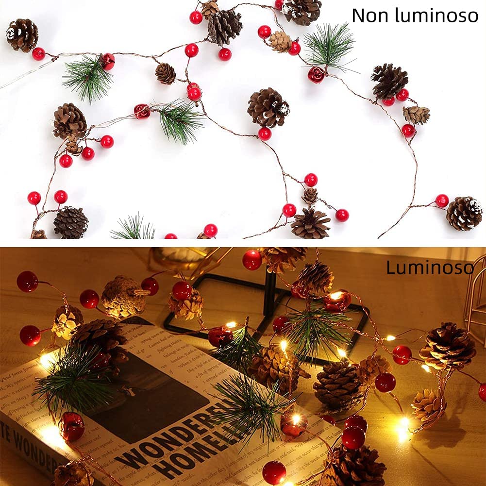20 Luci LED in Filo d'argento Pigne e Bacche Rosse - Goobay I-LED-CHAIN20PINE