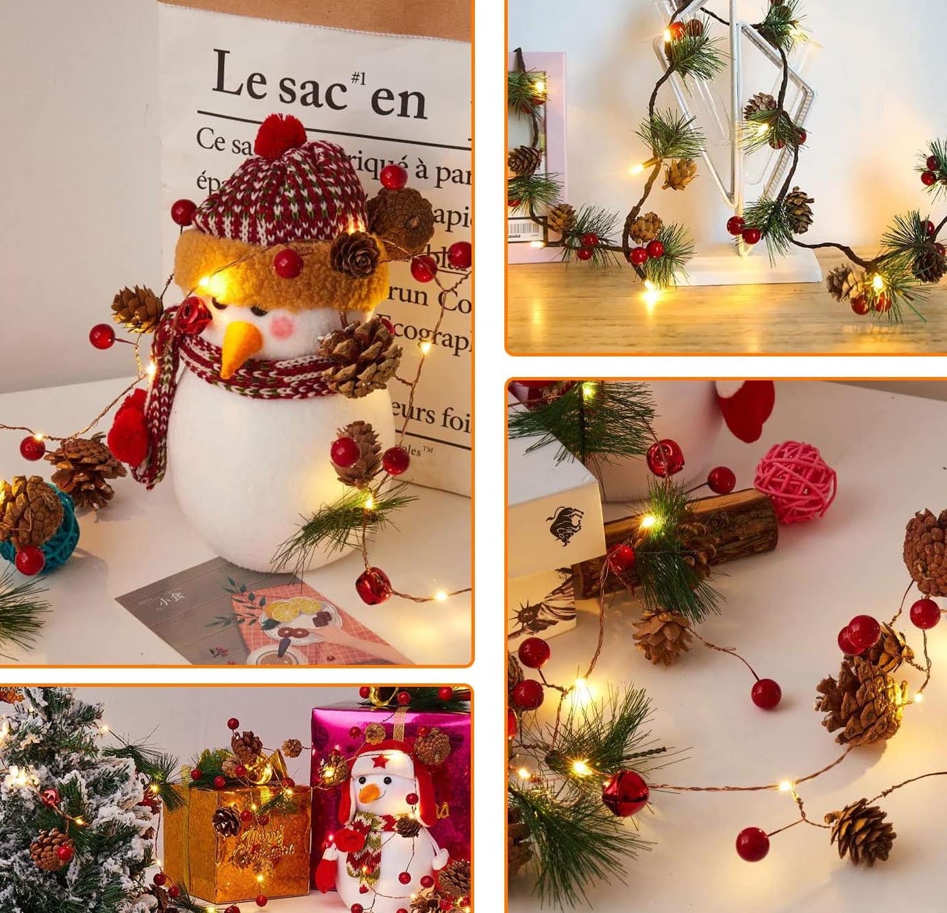 20 Luci LED in Filo d'argento Pigne e Bacche Rosse - Goobay I-LED-CHAIN20PINE