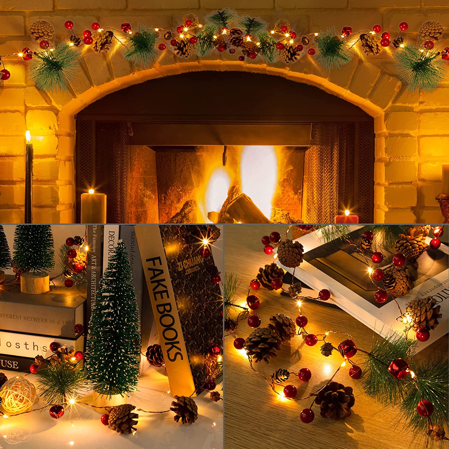 20 Luci LED in Filo d'argento Pigne e Bacche Rosse - Goobay I-LED-CHAIN20PINE