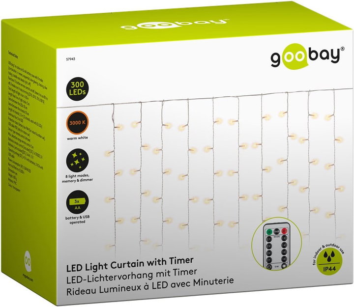 Tenda Natalizia Luminosa 300 LED Alimentazione USB con Telecomando - Goobay I-LED-CHAIN300USB
