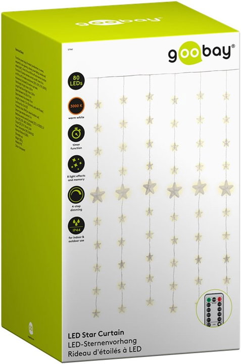 Tenda Luminosa Stelle Natalizie 80 LED Bianco Caldo con Telecomando - Goobay I-LED-CHAIN80STAR
