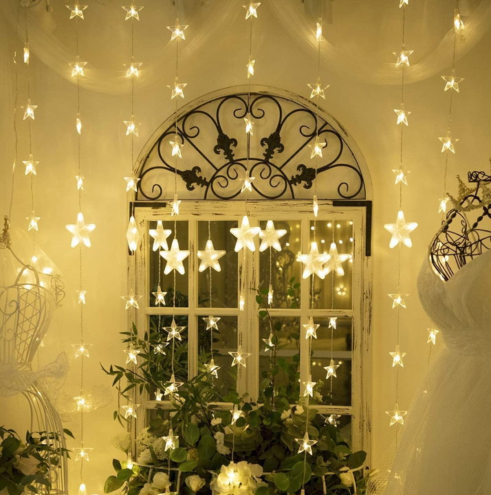 Tenda Luminosa Stelle Natalizie 80 LED Bianco Caldo con Telecomando - Goobay I-LED-CHAIN80STAR