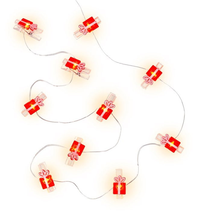 Stringa 10 LED con Clip Pacchetto Regalo per Appendere Foto IP20 con Timer - Goobay I-LED-CL-GIFT