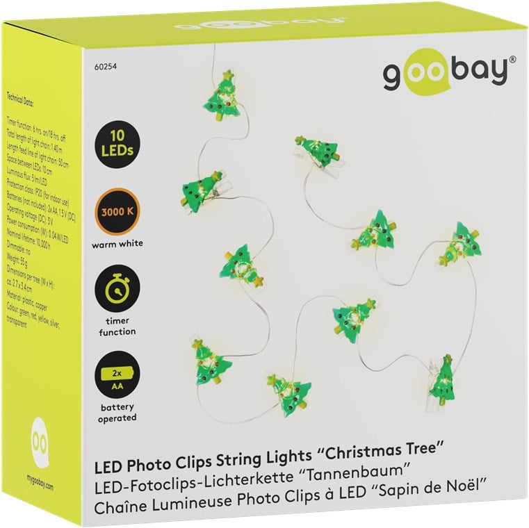 Stringa 10 LED con Clip Albero Natale per Appendere Foto IP20 con Timer - Goobay I-LED-CL-TREE