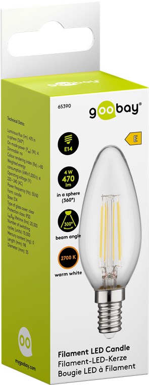 Lampadina LED Candela E14 Bianco Caldo 4W Filamento Classe E - Goobay I-LED-E14-4WFC