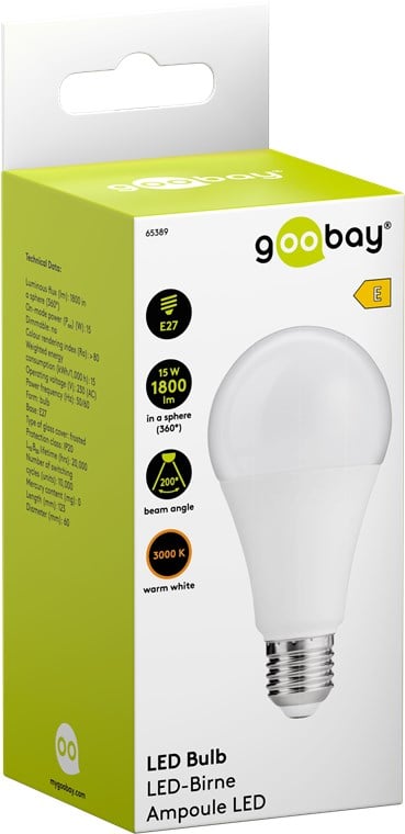 Lampada LED Globo E27 Bianco Caldo 15W, Classe E - Goobay I-LED-E27-15WGE