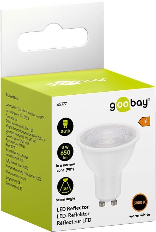 Faretto GU10 Bianco Caldo 8W, Classe F - Goobay I-LED-GU10-8W