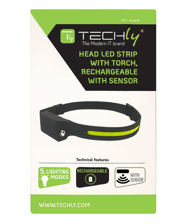 Lampada Frontale con Torcia e Striscia LED con Sensore e Ricarica USB-C - Techly I-LED-HEAD102