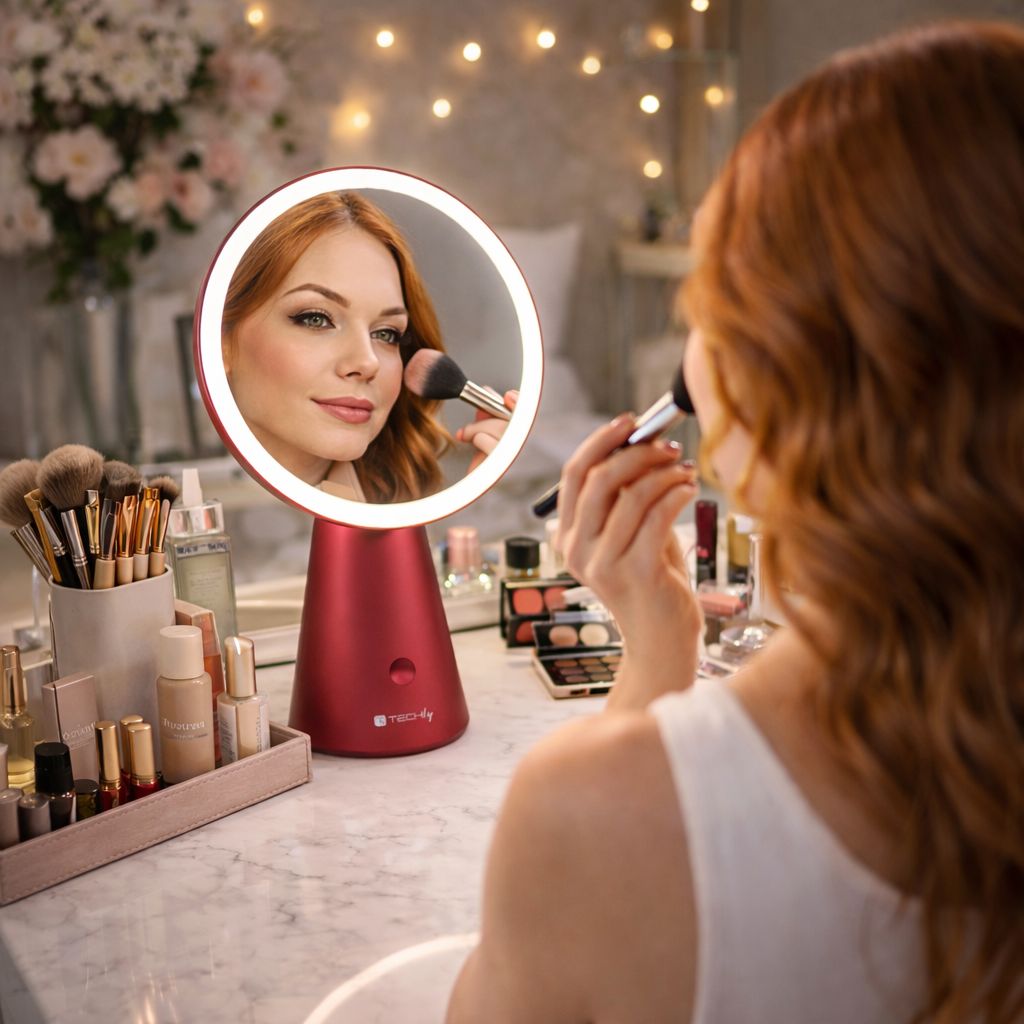 Specchio Retroilluminato 60 LED Dimmerabile Batteria Ricaricabile Alimentazione USB-C™ - Techly I-LED-MIRROR