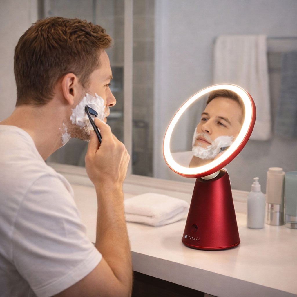 Specchio Retroilluminato 60 LED Dimmerabile Batteria Ricaricabile Alimentazione USB-C™ - Techly I-LED-MIRROR