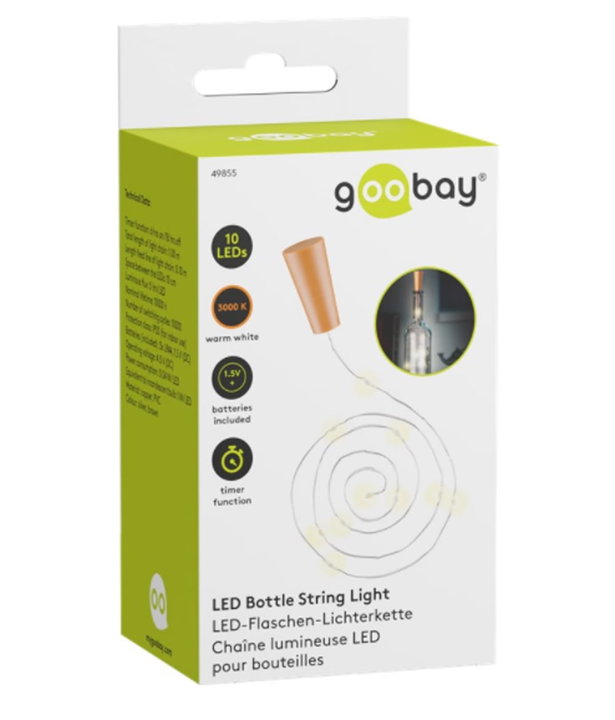 Strip LED 10 LED bianco caldo per bottiglia con timer - Goobay I-LED-STRIP-BOTTLE