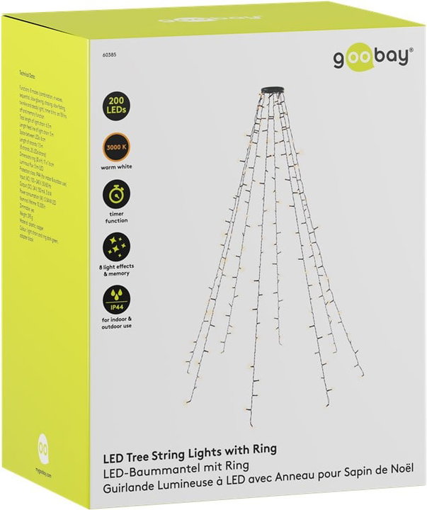 Catena luminosa 200 LED IP44 bianco caldo per albero con anello - Goobay I-LED-TREE200