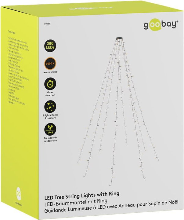 Catena Luminosa 280 Luci LED IP44 Bianco Caldo per Albero con Anello - Goobay I-LED-TREE280