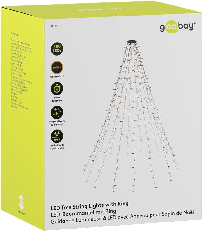 400 Light Chain LED lights IP 44 Hot White for Tree with Ring - Goobay I-LED-TREE 400