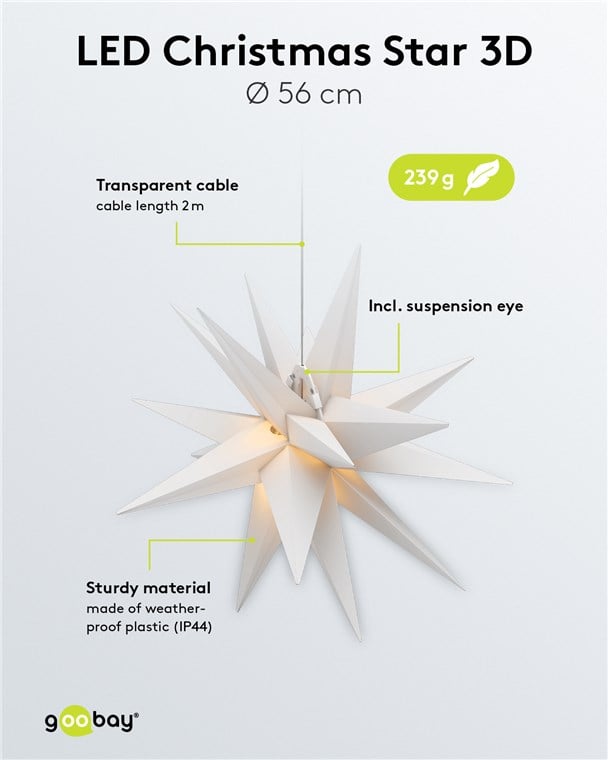 Stella di Natale LED 3D ø 56 cm Funzionamento a Batteria - Goobay I-LED-XMAS-STAR1