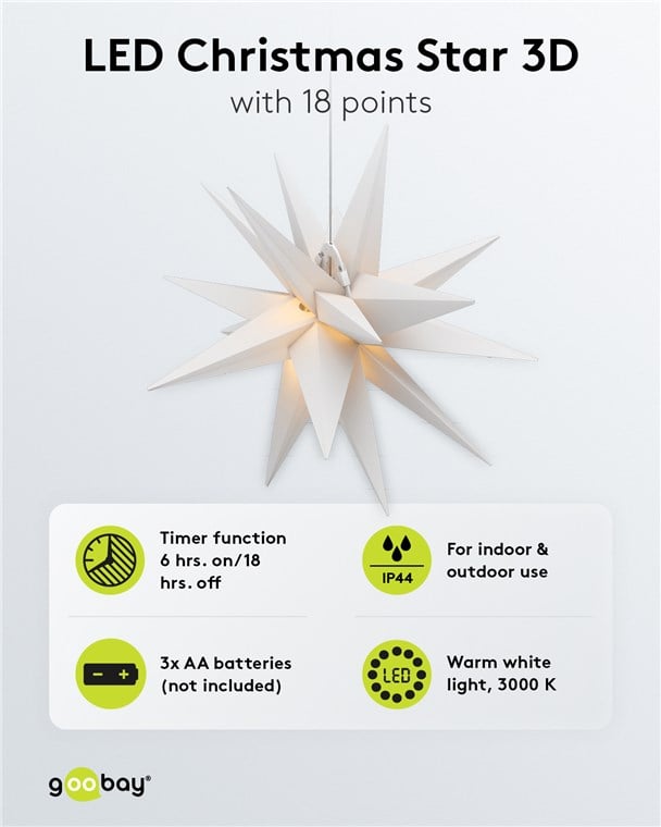 Stella di Natale LED 3D ø 56 cm Funzionamento a Batteria - Goobay I-LED-XMAS-STAR1